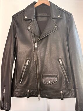AllSaints Milo Leather Biker Jacket NWOT Black Medium Men’s